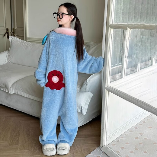 YIMENGTO Yimen Camel Ugly Fish Cute Funny One-piece Couple Pajamas Women's Autumn and Winter Thickened Coral Fleece Hooded Men's Large Size Home Clothes JS Velvet #B706 Single Jumpsuit + Shoes S 150-160
