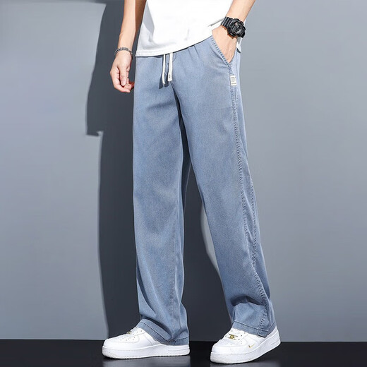 JEEP SPIRIT2024 Summer Tennis Jeans Men's Loose Straight Casual Wide Leg Long Pants Men's Style 1048 Blue M 90-115Jin[Jin equals 0.5 kg]