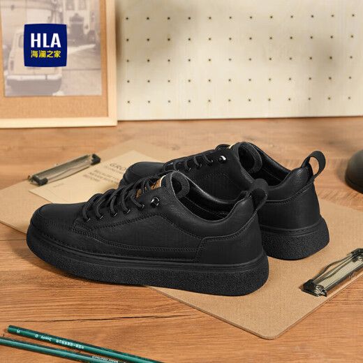 Heilan House HLA men's shoes casual leather shoes men's sneakers sneakers HAAXXM2AB70338 black 42