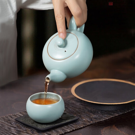 Dongdao Ru Kiln Henan Heritage Fuyuan One Pot Two Cups Ceramic Kung Fu Complete Tea Set Opening Ru Porcelain Gift Box 2025 Yisi Model 3-piece Set