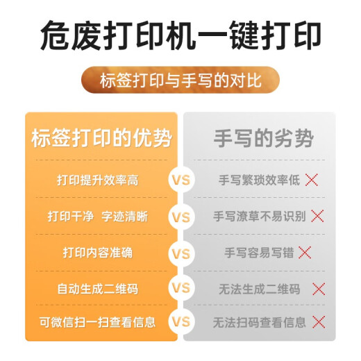 
Detong DP12369 hazardous waste label printer new national standard hazardous waste solid waste environmental protection toxic sign storage warning sign label paper orange hazardous waste QR code label machine DP12370 printer can print 200*200mm