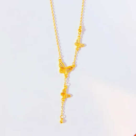 DL 1998 Fat Donglai same style 18k gold necklace butterfly tassel 999 steel stamped gold pendant 2025 new gold bracelet butterfly pendant necklace