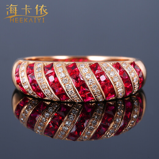 Haikai Ruby Ring Women's 18K Gold Rose Gold Inlaid Diamond Colored Jewelry Chinese Valentine's Day Gift
