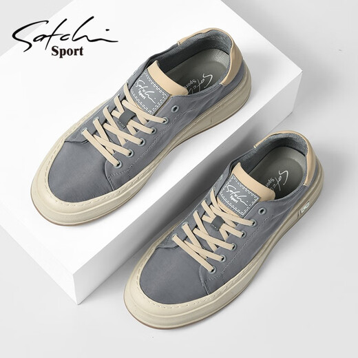 Sachi men's shoes autumn and winter new sneakers men's business casual shoes retro trendy fashion canvas shoes for men gray 42 (260mm) leather shoe size