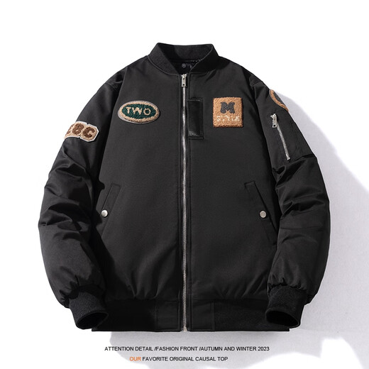 JEEP SPIRIT American retro terry embroidered baseball jacket men's autumn and winter loose bomber jacket couple wear cotton jacket spring and autumn thin. style burgundy removable hood 3XL recommended 165-195Jin Jin equals 0.5 kg