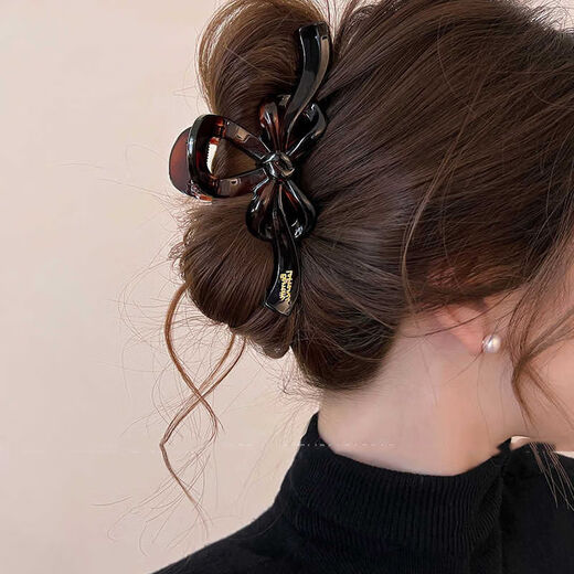 Dingjing high-end hairpin for the back of the head 2025 new high-end grabber hairpin headwear ladies birthday gift girls practical bow brown hairpin (single)