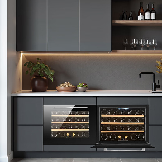 Jointtek Seamless Fully Embedded Wine Cabinet Ultra-Thin Household Refrigerator Cabinet Constant Temperature and Humidity Compressor Embedded In-Wall Fresh Cabinet Zero Embedded JC24S/Single Temperature/Black/Side Door 24 Bottles