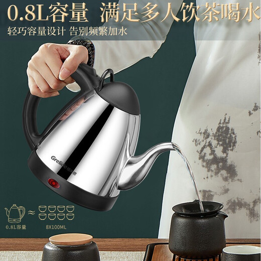 Gelaide-Kessel-Wasserkocher Haushalt Langer Mund Teekanne 304 Edelstahl Hochleistungs Hochkraft Schnellverbrennte Tee Special Electric Kessle Hochwertige Temperaturregelung Automatische Stromversorgung von Anti-Drogen-Brennen 0,8 l -304 Edelstahl-1000W-826B