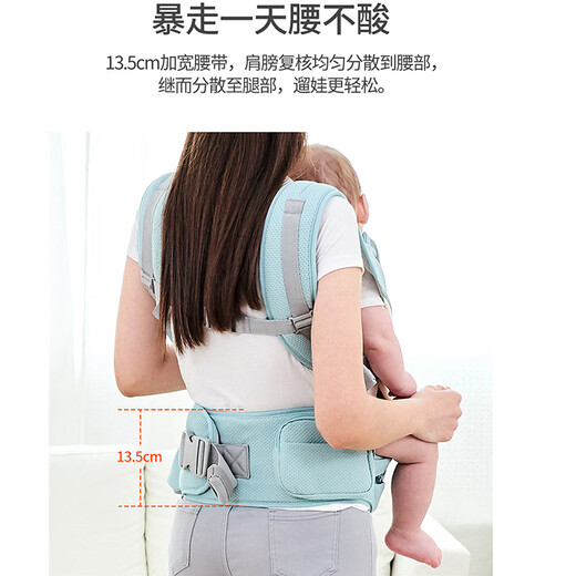 迪士尼(Disney)母婴 梦想几何腰凳多功能双肩婴儿背带妈咪腰凳宝宝单凳抱带格里蓝20217099生日礼物送宝宝