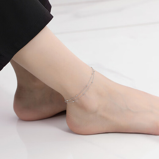 TTMIX platinum anklet women's PT950 round bead O-shaped chain double-layer simple platinum foot accessories summer versatile custom deposit please contact customer service for details