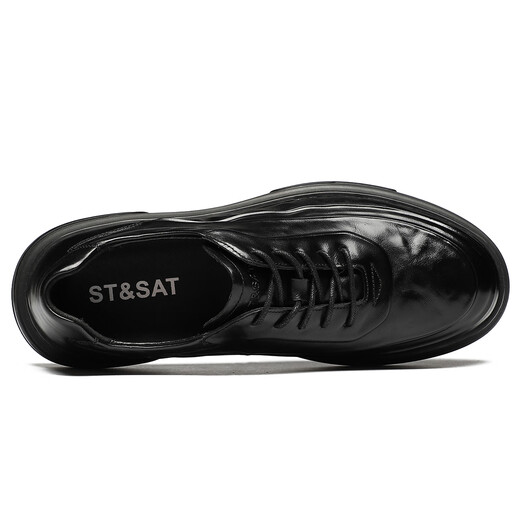 Saturday men's toe-layer cowhide fashionable business formal leather shoes men's lace-up commuting versatile casual leather shoes black