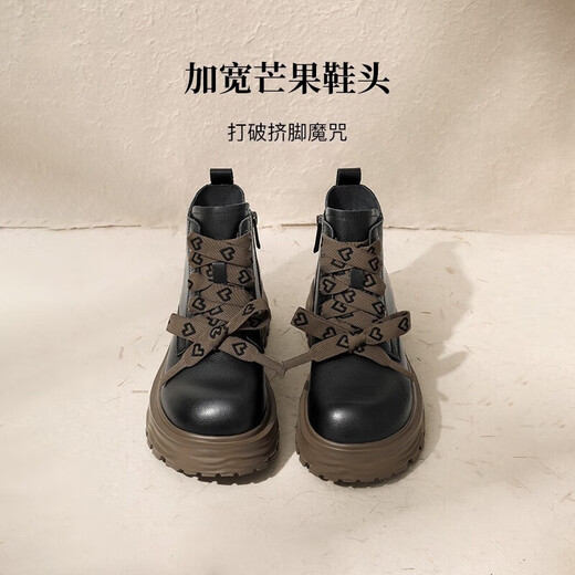 百丽（Belle）马丁靴女商场同款爱心鞋带短靴A2S1DDD3 米色-单里（双鞋带） 38 (240mm)