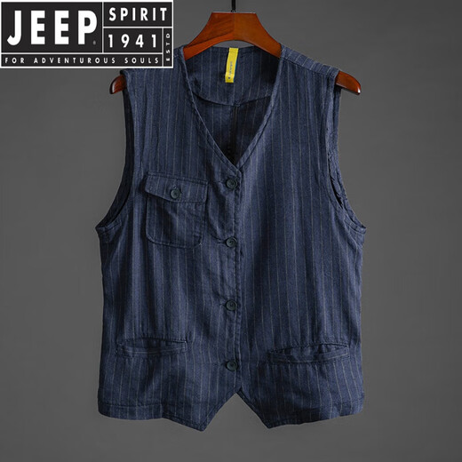 JEEP SPIRITJEEPSPIRIT系工装袖休闲棉麻背心无袖西装马夹坎肩 米白色2023/新/夹克/马甲/男 L 建议110-130斤