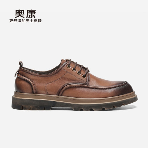奥康（Aokang）【呼吸系列】男鞋新款流行低帮休闲皮鞋男士系带鞋 1221514053黄棕 43