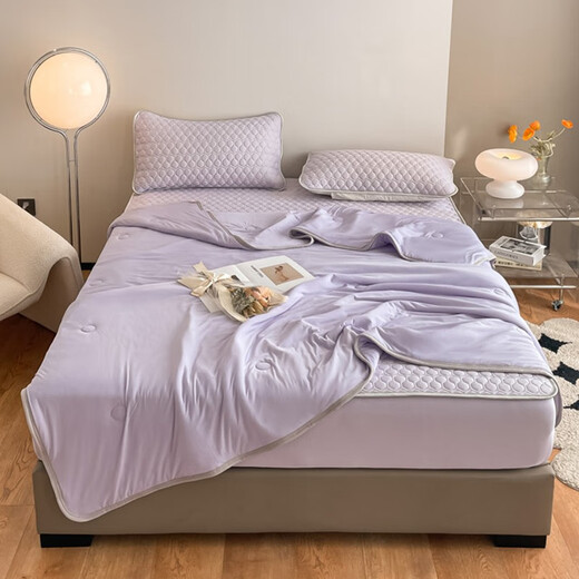 Red bean summer cool ice silk latex cool mat summer cool quilt three and four pieces set summer air conditioning mat machine washable bed cover style - light purple four pieces set / 1.5m cool mat + 2.0m summer quilt + pillowcase 2