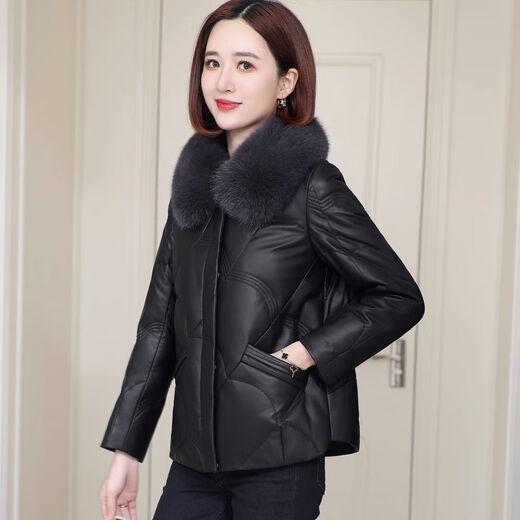 Yunqi Qianqiu Genuine Leather Down Jacket Women's Short 2025 Winter New Fox Fur Collar Sheepskin Fashion Small Fur Jacket Black XL 121-130Jin Jin equals 0.5 kg