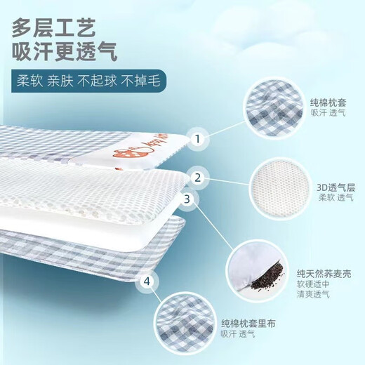 QIAOPIN children's pillow baby baby child cartoon male and female 0-7 years old buckwheat sweat-absorbent kindergarten primary school students 2 pillowcases (sky blue + light green) color matching buckwheat pillow 0-3 years old