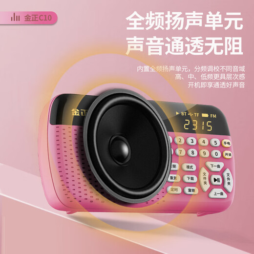 金正品牌收音机儿童多功能国学听书机智能名著播放器睡前课外阅读播放器可插卡录音送宝宝学习生日礼品 白色【支持录音+手电筒+蓝牙】 64G初高中版-9733首
