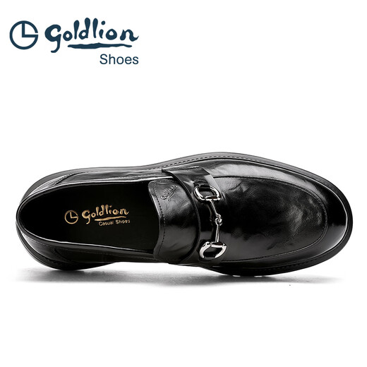 Goldlion Men's Shoes 2025 Autumn Business Casual Shoes Scratched Large Toe Wide Leather Shoes Men's Thick Sole Heightening Formal Shoes Genuine Leather Black G580440338AAA 42