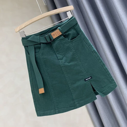 Pierre Cardin Falda corta de falda para mujeres en el otoño Nuevo empacado de cadera corto de cintura alta y anti-exposición A-linewear de mezclilla de mezclilla [calidad] 5012-khaki + corbata s Recomendada 85-95Jin [Jin equivale a 0.5 kg]