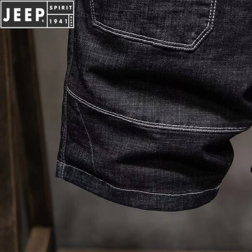 JEEP SPIRIT/吉普品牌男装 2025夏季日系工装牛仔短裤男潮牌ins宽松直筒弹力 黑色 CKW#CK9920高质量 28