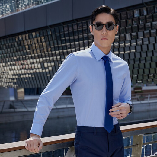 Мужская рубашка YOUNGOR с длинными рукавами, однотонная, не требует глажки, хлопково-полиэфирная ткань, удобная, не мнется, плоская и простая в уходе, светло-голубая 40