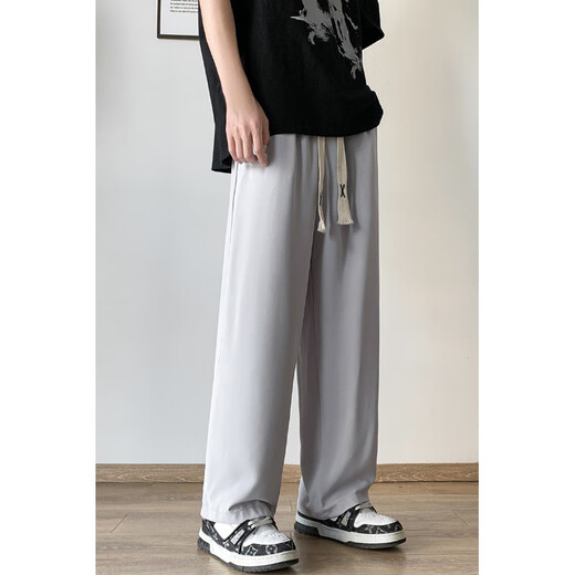 Jin Jin [Jin est égal à 0,5 kg] de la soie de glace à lames à patte droite décontractée pour hommes en été, pantalon à séchage rapide à jambes lâches minces de soie glaciaire, Black Black 5XL Recommandé 190-210 Jin [Jin est égal à 0,5 kg]
