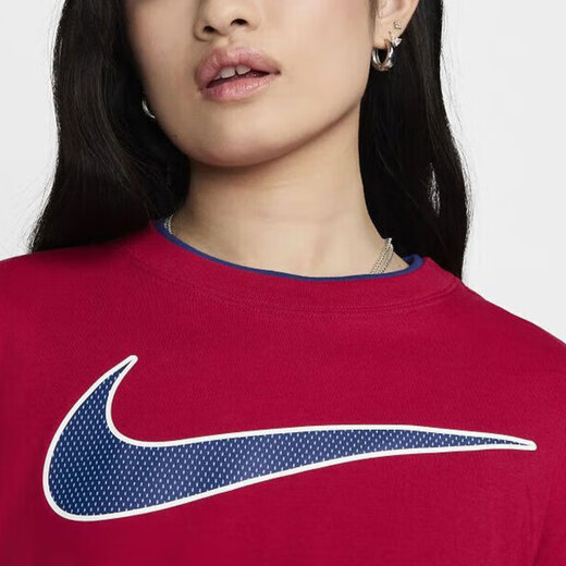 耐克（NIKE）短袖女装2025夏季新款健身训练运动服半袖圆领透气休闲短款T恤 纯棉HF6291-687健身红 S