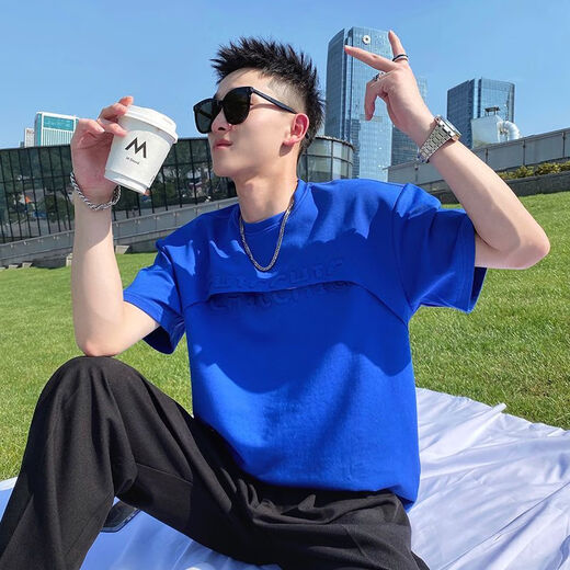 
Fini Dongjue Internet celebrity fake two-layer letter short-sleeved T-shirt male social spirit young man half-sleeved trendy handsome T-shirt summer top black [B1595-Holo] short T L recommended 95-115Jin [Jin equals 0.5 kg]