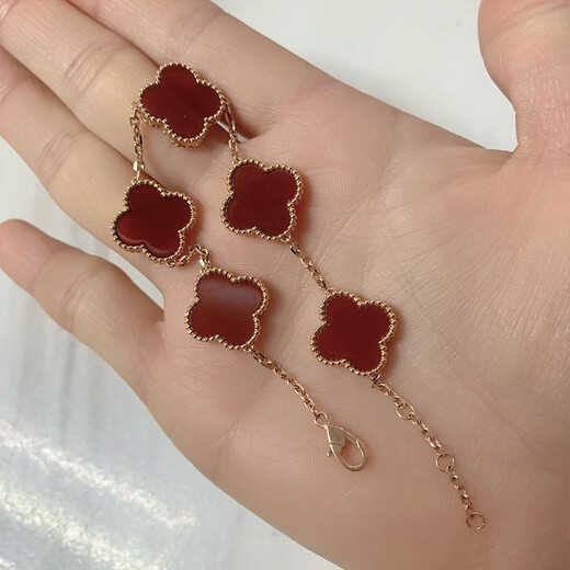 OINE 18K gold four-leaf clover five-flower bracelet 15mm large flower rose gold 2025 gold bracelet au750 18K gold rose gold red agate