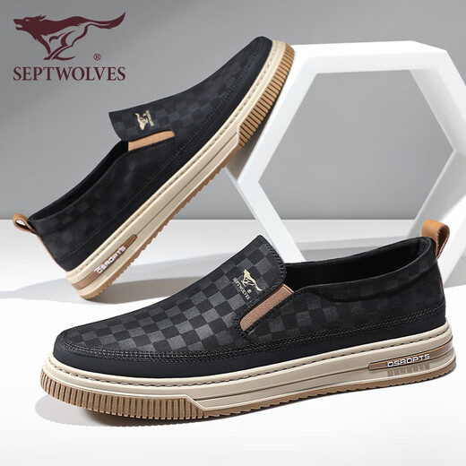 Sieben Wolf Canvas Schuhe Herrenschuhe Ein-Pin-Freizeitschuhe Sommer atmungsaktiven Männer mit niedrigen Top-Schuhen 2186 Schwarz 42 Lederschuhe Größe