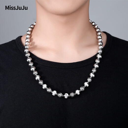 Miss JuJu Men's Domineering Platinum Necklace Looks Bigger pt950 Platinum Cat's Eye Pattern Ball Chain Men's Thick Chain Chain All Specifications are based on the actual weight and the amount will be refunded or supplemented.