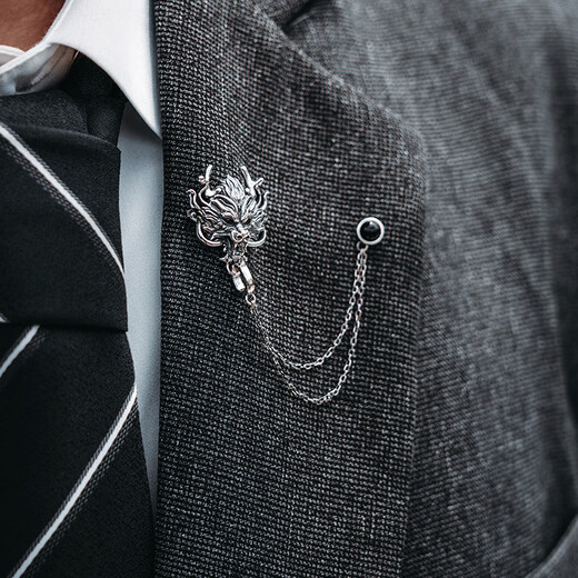 Mingyang Decorative Sea MYSH 925 silver 3D dragon head brooch men's original design high-end suit pin birthday gift dragon head brooch + brand black gift box