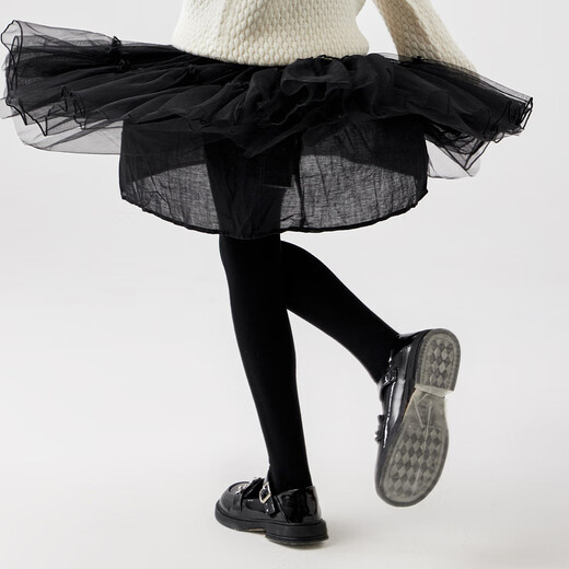 Balabala girls' stockings winter velvet children's pantyhose stretch baby middle and large children solid color simple style black tone 00499 1 pair 9-12 years old 120cm