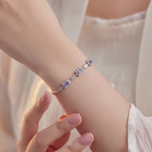 Fat Donglai Quality Tanzanite Bracelet Streaming Purple Star Natural Silver Women's Design Niche Jewelry Gift Streaming Purple Star Bracelet Extension Chain (Hand Size 13-19