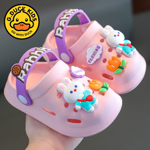 G.duck girls' sandals, children's summer baby indoor soft-soled anti-slip slippers for infants and toddlers, cartoon boys' Baotou clogs, pink 140 (inner length about 13.5cm) suitable for sizes 20-21