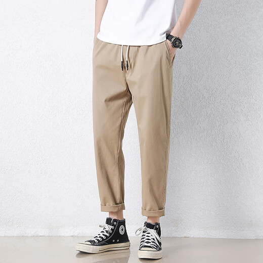 Jewish casual pants for men in summer new loose ice silk straight sports nine-point pants for men conical Korean style trendy trousers 9904 deep khaki + 9904 cement grey 4XL