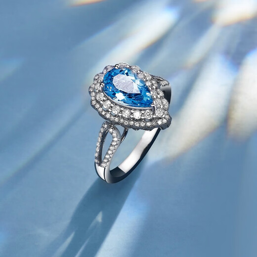 Yicai natural aquamarine ring 18k gold birthday gift for girlfriend GUILD 3.4 carats /Super Santa Maria/