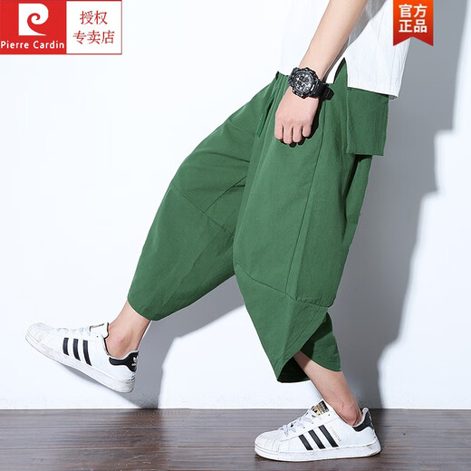 皮尔卡丹（pierre cardin）夏季亚麻七分裤男潮流大码灯笼裤泰国阔腿萝卜裤宽松休闲哈伦裤子 黑色 XL
