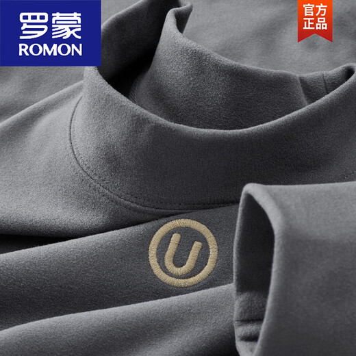 Romon [Hitzespeicher und Wärme] Halbhoch-Hals-Samt-Basishemd für Männer 2024 Herbst und Winter Neues Schleifen mit langärmeligem T-Shirt Top Black 6630 m 100-120jin [Jin ist 0,5 kg]