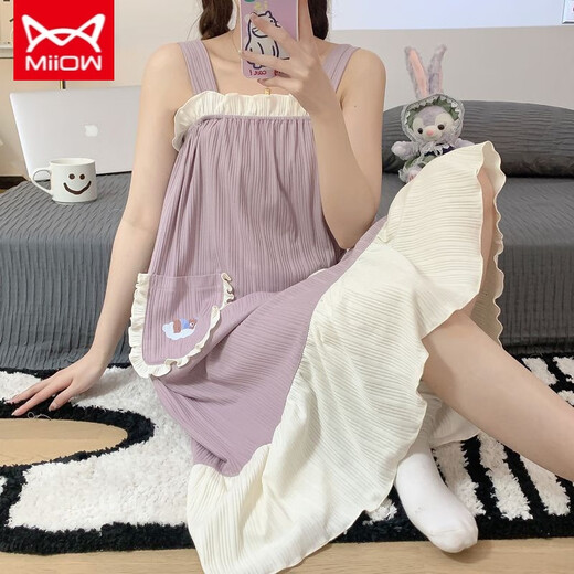 猫人 MIIOW纯棉吊带睡裙薄款外穿睡衣女夏网红ins风公主纯欲风学生可爱宿舍 G833#【吊带睡裙】F款 XXL【130-150斤】