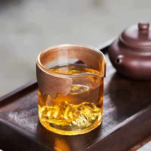 防烫杯套隔热套耐热加厚杯圈茶具配件日式公道杯手持祥云木保护套 棕色防烫套6630款 加厚