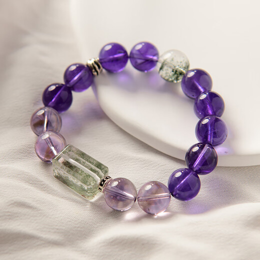 BOSFRU Uruguay Amethyst Bracelet Natural Green Ghost Cornucopia Purple Beads Good Luck Bracelet Toy Gift Amethyst-Green Ghost Bracelet Bracelet Length 16cm