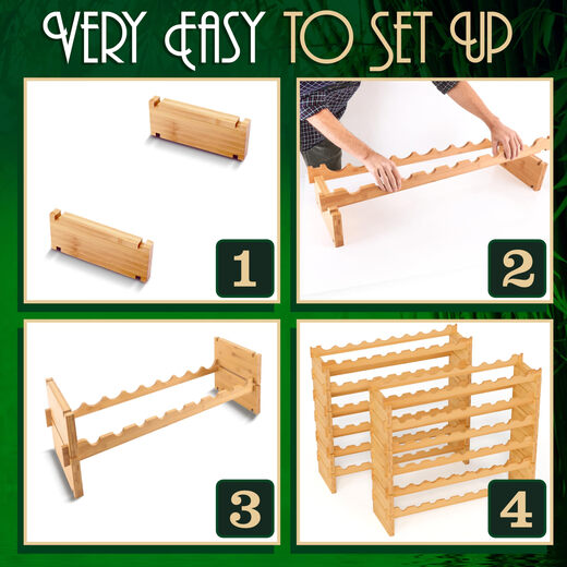 NutriChef bamboo stackable wine rack, 12 layers, 108 bottles, tool-free assembly, modular storage, kitchen and wine cellar storage, 85cm high