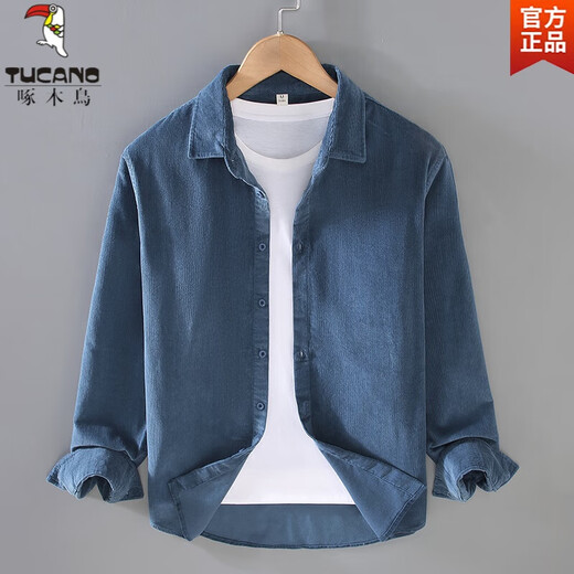 Specht (Tucano) Frühlingskordhirt Hemd Männer langärmelig Geschäfte lässig losen Baumwolle Arbeitskleidung Baumwolle Hemd Jacke Trendy Aprikosenfarbe 9717 m