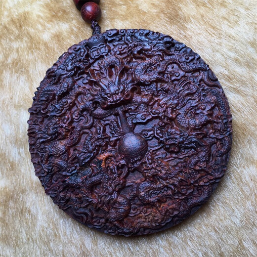 小木缘生 海南黄花梨老料紫油梨九龙吐珠吊坠牌红木雕刻项坠车挂挂饰 一块