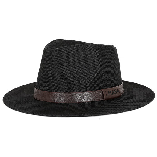 Kamilong Autumn Top Hut Herren-Leinen Sonnenhut Panama Flat Edge Britische Jazzhut High-End Sun Protection Gentleman's Hat Top Hut Gürtel schwarz 58 cm