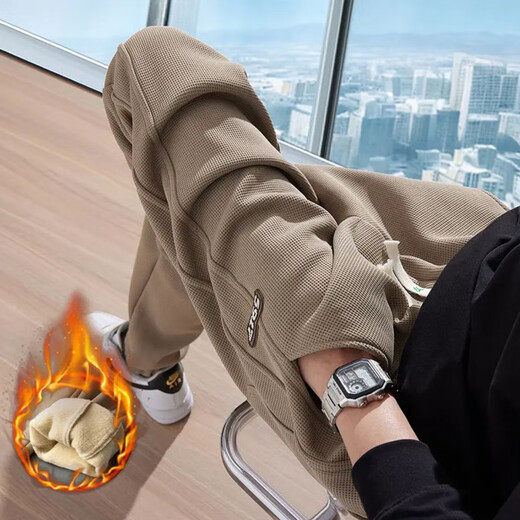 Kazuki Kuraishi Kuraishi Kazuki Waffle Casual Hosen für Herrenherbst- und Wintermodemarke Lose verdickte, gerade Beinbindungen Sportwachen Khaki XL