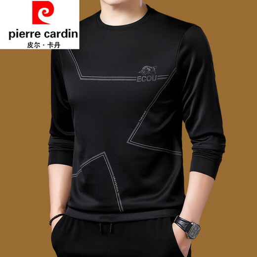 Pier Cardin Langarmed T-Shirt für Männer runden Baumwoll-Rundhals-Sweatshirt für Herren Frühlings- und Herbst-Top-T-Shirt-Basis-Hemd modische einfache Herrenkleidung 677 Modelle 165/M100jin [Jin entspricht 0,5 kg] -120jin [Jin gleich 0,5 kg]