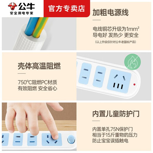 Bull can be wound around the wall socket plug row student dormitory special inspection plug multi-hole with fixator panel multi-functional office home plug-in drag strip total control 1.8 meters 2 sockets (GN-612)